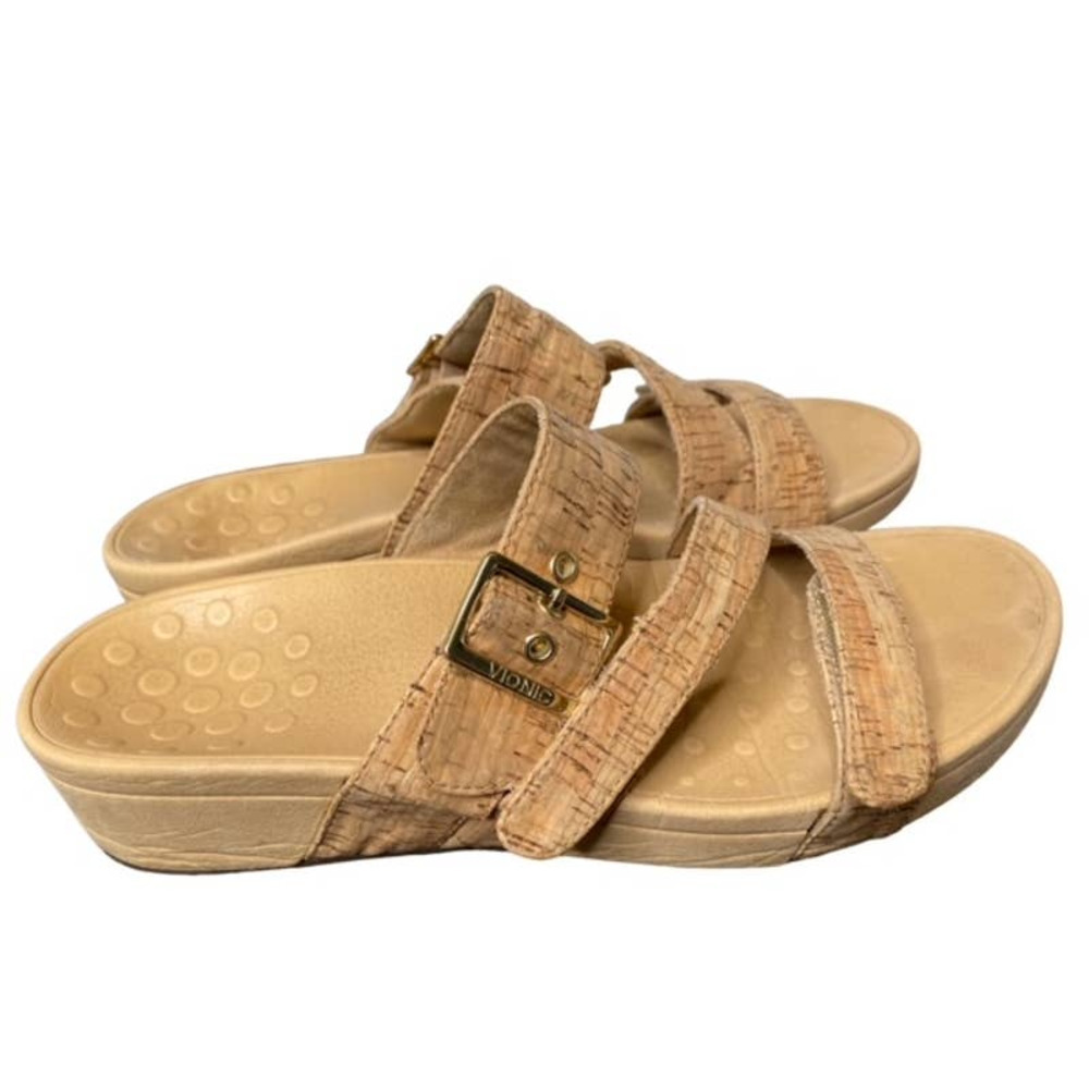 Vionic Rio Women's Size 10.5 Gold Cork Adjustable Slip-On Comfort Sandals Shoes‎ - Picture 3 of 7